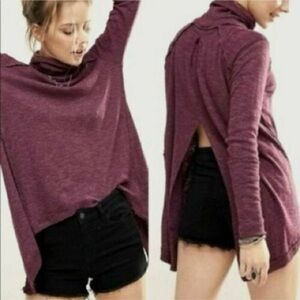 Free People Split Back Long Sleeve Cowl Neck Top Size Large